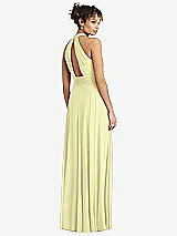 Rear View Thumbnail - Butter Yellow High-Neck Open-Back Shirred Halter Maxi Dress