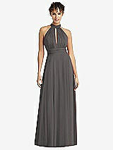 Front View Thumbnail - Caviar Gray High-Neck Open-Back Shirred Halter Maxi Dress