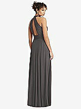 Rear View Thumbnail - Caviar Gray High-Neck Open-Back Shirred Halter Maxi Dress