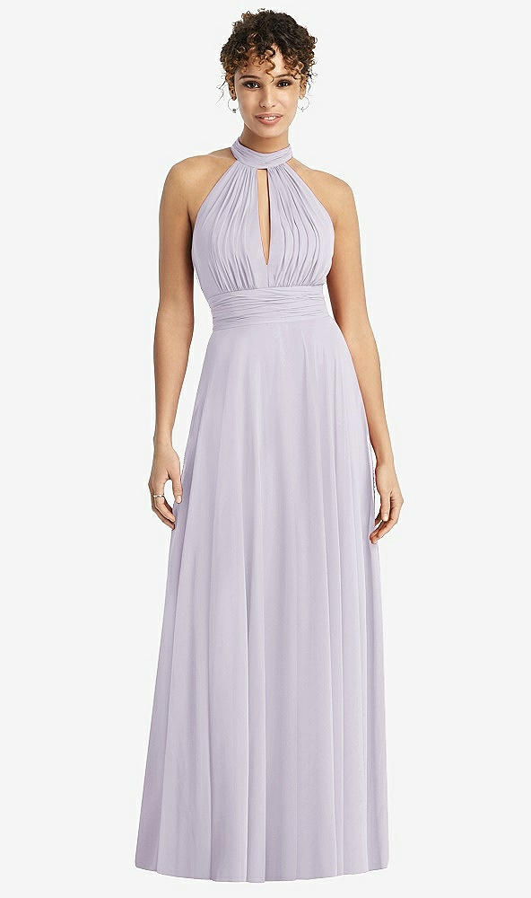 Front View - Moondance High-Neck Open-Back Shirred Halter Maxi Dress