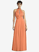 Front View Thumbnail - Sweet Melon High-Neck Open-Back Shirred Halter Maxi Dress