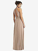 Rear View Thumbnail - Topaz High-Neck Open-Back Shirred Halter Maxi Dress