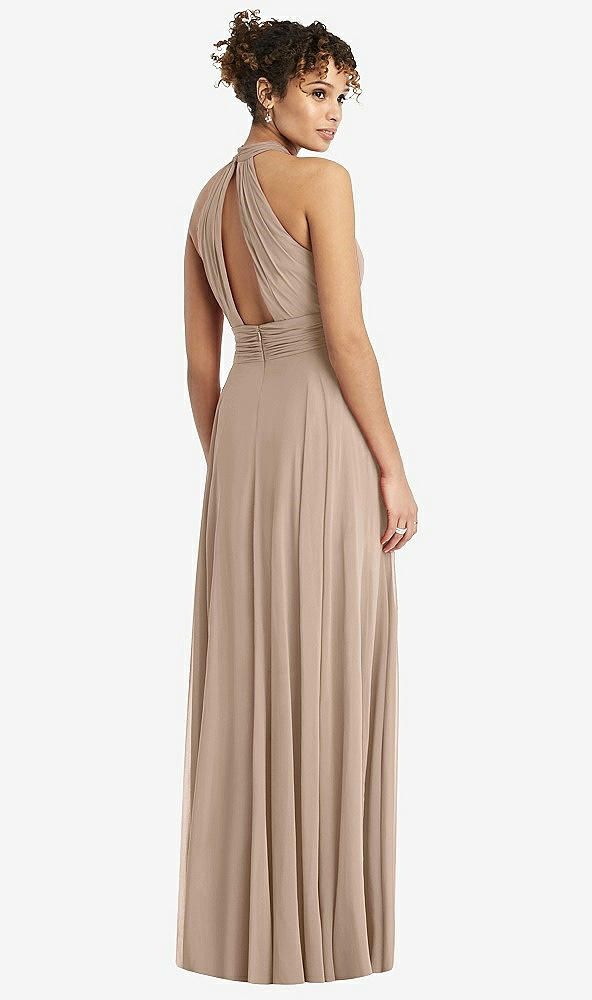 Back View - Topaz High-Neck Open-Back Shirred Halter Maxi Dress