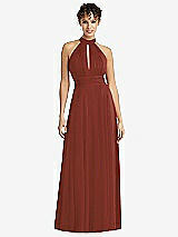 Front View Thumbnail - Auburn Moon High-Neck Open-Back Shirred Halter Maxi Dress