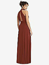 Rear View Thumbnail - Auburn Moon High-Neck Open-Back Shirred Halter Maxi Dress