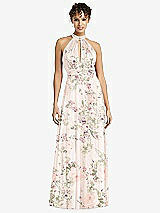 Front View Thumbnail - Blush Garden High-Neck Open-Back Shirred Halter Maxi Dress