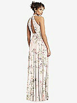 Rear View Thumbnail - Blush Garden High-Neck Open-Back Shirred Halter Maxi Dress