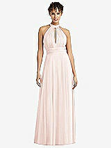 Front View Thumbnail - Blush High-Neck Open-Back Shirred Halter Maxi Dress