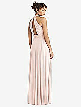 Rear View Thumbnail - Blush High-Neck Open-Back Shirred Halter Maxi Dress