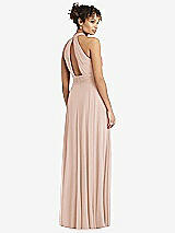 Rear View Thumbnail - Cameo High-Neck Open-Back Shirred Halter Maxi Dress