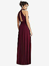 Rear View Thumbnail - Cabernet High-Neck Open-Back Shirred Halter Maxi Dress