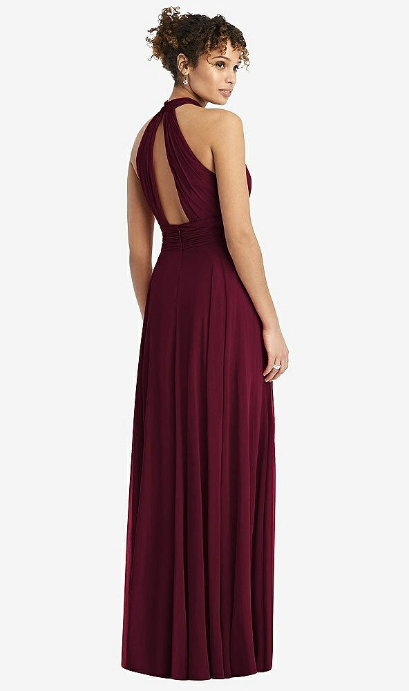 Back View - Cabernet High-Neck Open-Back Shirred Halter Maxi Dress