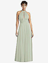 Front View Thumbnail - Celadon High-Neck Open-Back Shirred Halter Maxi Dress