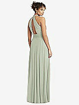 Rear View Thumbnail - Celadon High-Neck Open-Back Shirred Halter Maxi Dress