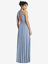 Rear View Thumbnail - Cloudy High-Neck Open-Back Shirred Halter Maxi Dress