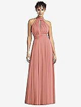 Front View Thumbnail - Desert Rose High-Neck Open-Back Shirred Halter Maxi Dress