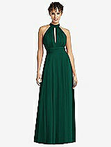 Front View Thumbnail - Hunter Green High-Neck Open-Back Shirred Halter Maxi Dress