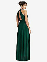 Rear View Thumbnail - Hunter Green High-Neck Open-Back Shirred Halter Maxi Dress