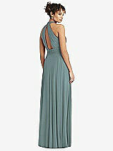 Rear View Thumbnail - Icelandic High-Neck Open-Back Shirred Halter Maxi Dress