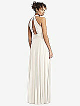 Rear View Thumbnail - Ivory High-Neck Open-Back Shirred Halter Maxi Dress