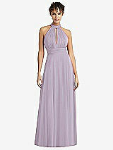 Front View Thumbnail - Lilac Haze High-Neck Open-Back Shirred Halter Maxi Dress