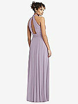 Rear View Thumbnail - Lilac Haze High-Neck Open-Back Shirred Halter Maxi Dress