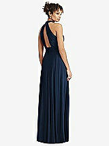 Rear View Thumbnail - Midnight Navy High-Neck Open-Back Shirred Halter Maxi Dress