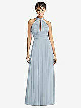 Front View Thumbnail - Mist High-Neck Open-Back Shirred Halter Maxi Dress