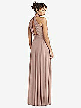 Rear View Thumbnail - Neu Nude High-Neck Open-Back Shirred Halter Maxi Dress