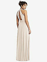 Rear View Thumbnail - Oat High-Neck Open-Back Shirred Halter Maxi Dress