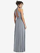 Rear View Thumbnail - Platinum High-Neck Open-Back Shirred Halter Maxi Dress