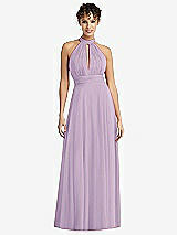 Front View Thumbnail - Pale Purple High-Neck Open-Back Shirred Halter Maxi Dress