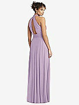 Rear View Thumbnail - Pale Purple High-Neck Open-Back Shirred Halter Maxi Dress