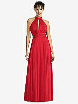 Front View Thumbnail - Parisian Red High-Neck Open-Back Shirred Halter Maxi Dress