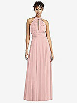 Front View Thumbnail - Rose - PANTONE Rose Quartz High-Neck Open-Back Shirred Halter Maxi Dress