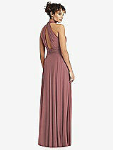 Rear View Thumbnail - Rosewood High-Neck Open-Back Shirred Halter Maxi Dress