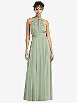 Front View Thumbnail - Sage High-Neck Open-Back Shirred Halter Maxi Dress