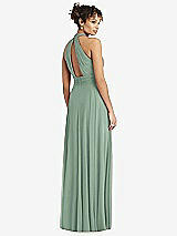 Rear View Thumbnail - Seagrass High-Neck Open-Back Shirred Halter Maxi Dress