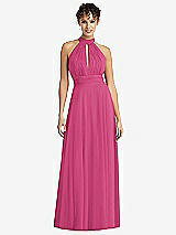 Front View Thumbnail - Tea Rose High-Neck Open-Back Shirred Halter Maxi Dress