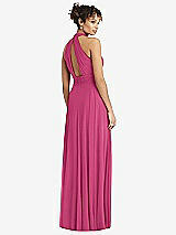 Rear View Thumbnail - Tea Rose High-Neck Open-Back Shirred Halter Maxi Dress