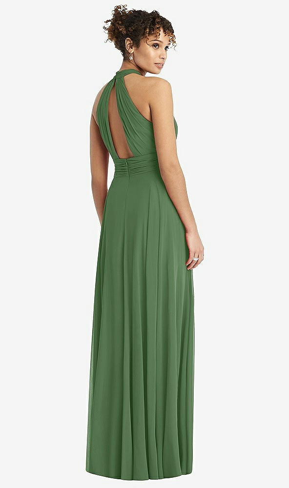 Back View - Vineyard Green High-Neck Open-Back Shirred Halter Maxi Dress