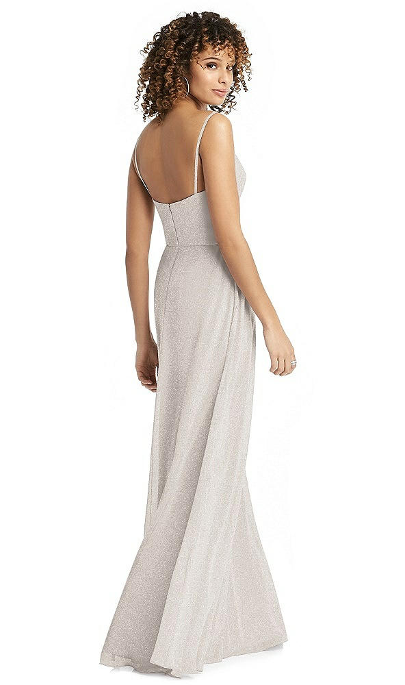 Back View - Taupe Silver Shimmer Faux Wrap Chiffon Dress