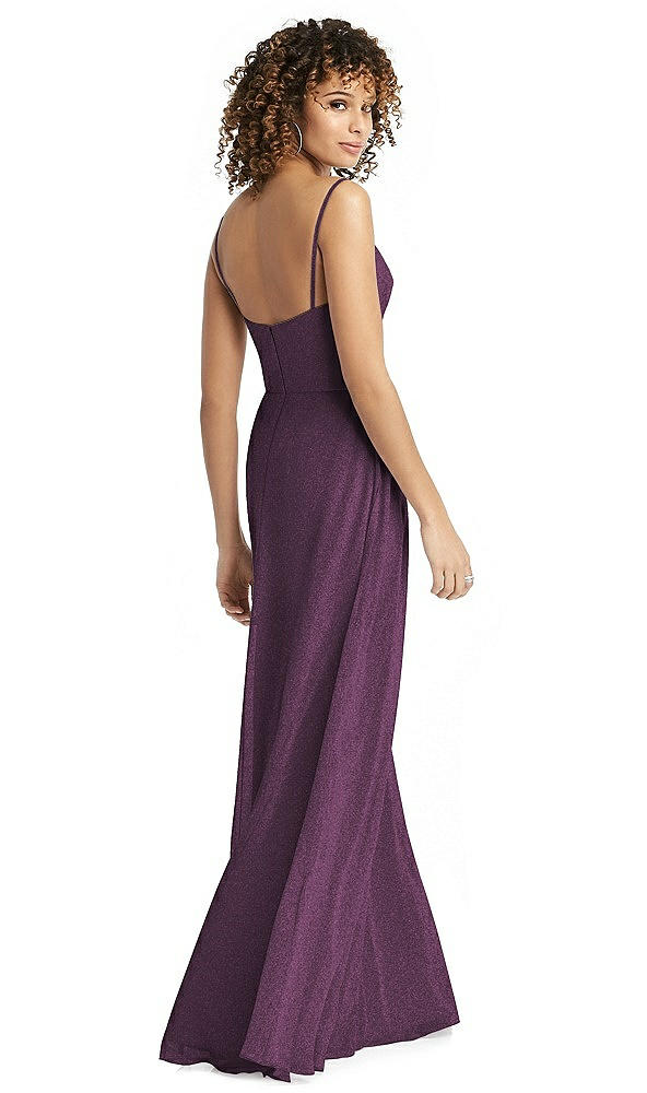 Back View - Aubergine Silver Shimmer Faux Wrap Chiffon Dress