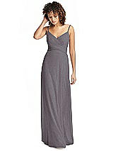 Front View Thumbnail - Stormy Silver Shimmer Faux Wrap Chiffon Dress