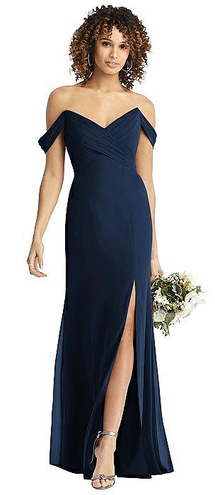 Off-the-Shoulder Criss Cross Bodice Trumpet Gown