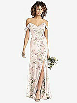 Front View Thumbnail - Blush Garden Off-the-Shoulder Criss Cross Bodice Trumpet Gown