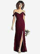 Front View Thumbnail - Cabernet Off-the-Shoulder Criss Cross Bodice Trumpet Gown