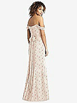 Rear View Thumbnail - Coquette Floral Print Off-the-Shoulder Criss Cross Bodice Trumpet Gown