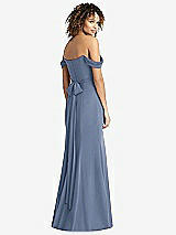 Rear View Thumbnail - Larkspur Blue Off-the-Shoulder Criss Cross Bodice Trumpet Gown