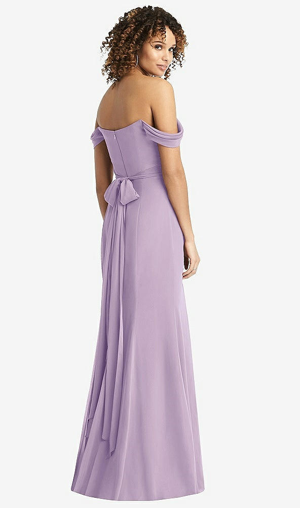 Back View - Pale Purple Off-the-Shoulder Criss Cross Bodice Trumpet Gown